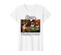 Perros Jugando Al Poker Pugs Perro Pug Camiseta gráfica económica, Mujer, Blanco, XS