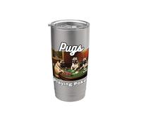 Perros Jugando Al Poker Pugs Perro Pug Vaso térmico de acero inoxidable de doble pared