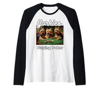 Perros Jugando Al Poker Yorkies Perro Yorkshire Terrier Camiseta Manga Raglan