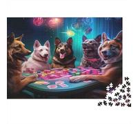Perros Jugando Póker Rompecabezas de 1000 Piezas Ocio para Adultos Perros Apostando en Casino de Neón Premium Robusto Desafiante Alivio del Estrés 38x26cm/1000pcs