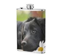 Perros Labrador Negro Manzanilla Black Retriever,Frasco de acero inoxidable 304 de 8 oz con funda de cuero sintético, frasco de bolsillo para licor plano para exteriores