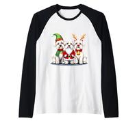 Perros Malteses Navidad Divertido Santa Reno Elfo Vacaciones Camiseta Manga Raglan