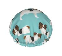 Perros Papillon Lindo perro Spaniel Toy,Gorro de ducha, gorro de noche, gorro de baño elástico impermeable de doble capa, reutilizable para el cabello.