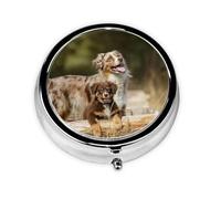 Perros Pastor Australiano Perros Aussie Brown, Pastillero, Pastillero redondo Pequeño contenedor de pastillas Organizador de pastillas de viaje