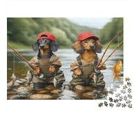 Perros Pescadores Puzzle de 1000 Piezas Cartón Puzzle para Adultos Escena de Río Relajación Regalo Familiar 38x26cm/1000pcs
