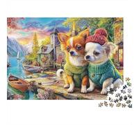 Perros Pueblo Junto al Lago Puzzle de 1000 Piezas Puzzle para Adultos Paisaje Relajante Hogar Regalo 38x26cm/1000pcs