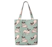 Perros Pug Sentados，Bolsas de supermercado reutilizables, bolsas de compras, bolsas de lona de gran capacidad, bolso de hombro