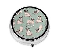 Perros Pug Sentados, Pastillero, Pastillero redondo Pequeño contenedor de pastillas Organizador de pastillas de viaje