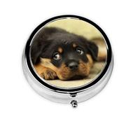 Perros Rottweiler Perros Lindos Cachorros Mascotas Pequeños, Pastillero, Pastillero redondo Pequeño contenedor de pastillas Organizador de pastillas de viaje
