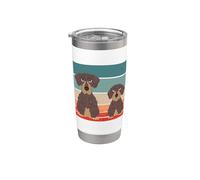 Perros salchicha de pelo duro sentados uno al lado del otro Vaso térmico de acero inoxidable de doble pared