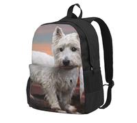 Perros West Highland White Terrier Montañas Blancas,Mochila con bolsillos, mochila informal para el día a día, resistente al agua, ideal para la escuela, viajes