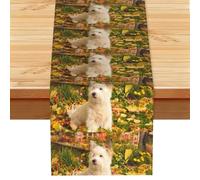 Perros Westie Autumn West Highland White Terrier,Camino de Mesa de Lino sintético para el hogar, Fiestas, comedores, 33 x 183 cm