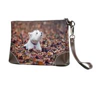 Perros Westie Bokeh West Highland White Terrier,Bolso de Mano de Piel sintética con Cremallera para Mujer, Cartera con Correa para la muñeca