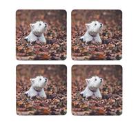Perros Westie Bokeh West Highland White Terrier,Posavasos Cuadrados de Corcho MDF, Almohadilla para Tazas, Juego de 4 Posavasos para Bebidas