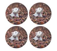 Perros Westie Bokeh West Highland White Terrier,Posavasos Redondos de Corcho MDF, Almohadilla para Tazas, Juego de 4 Posavasos para Bebidas
