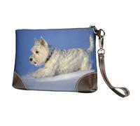 Perros Westie de Invierno West Highland White Terrier,Bolso de Mano de Piel sintética con Cremallera para Mujer, Cartera con Correa para la muñeca