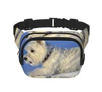 Perros Westie de Invierno West Highland White Terrier,Riñonera Cuadrada de Doble Capa, Bolso de Viaje, Bolso Informal para el Pecho.