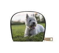 Perros Westie Lawn West Highland White Terrier, Funda de Cuero de PU para Tarjetas, Tarjetero Elegante, Tarjetero Tipo Billetera
