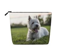 Perros Westie Lawn West Highland White Terrier,Neceser de Maquillaje de imitación Lino, Neceser de Viaje portátil