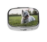 Perros Westie Lawn West Highland White Terrier, Pastillero cuadrado para bolsillo o monedero, pequeño contenedor de pastillas, organizador de pastillas de viaje