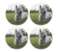 Perros Westie Lawn West Highland White Terrier,Posavasos Redondos de Corcho MDF, Almohadilla para Tazas, Juego de 4 Posavasos para Bebidas