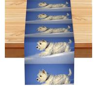 Perros Westie Winter West Highland White Terrier,Camino de Mesa de Lino sintético para el hogar, Fiestas, comedores, 33 x 183 cm