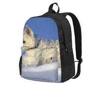Perros Westie Winter West Highland White Terrier,Mochila con bolsillos, mochila informal para el día a día, resistente al agua, ideal para la escuela, viajes