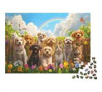 Perros y Gatos Fiesta jardín Rompecabezas 1000 Piezas Adultos - Animales Puzzle, Regalo, Juego Familiar, Decoración del Hogar 70x50cm/1000pcs