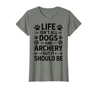 Perros y Tiro con Arco Arquero Divertido Tiro con Arco Camiseta, Mujer, Verde Militar Jaspeado, XL