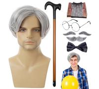 Perruque et Moustache de Grand-Père - Ensemble de perruques Old Man Accessoire dee Déguisement pour Vieillard, Carnaval ou Théâtre - Ensemble Cheveux Gris ett Faux Moustaches pours Adultes