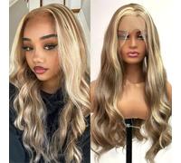 Perruque Synthétique Marron Avec Mèches Blond Cendré, Cheveux Longs Ondulés Et Ondulés