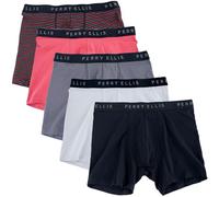 Perry Ellis Calzoncillos tipo bóxer elásticos de algodón para hombre, sin etiquetas, cintura no enrollable, paquete de 5, Iron/Cloud Grey/Berry Merlot/Berry Stripe/Midnight Black, X-Large