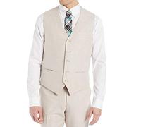 Perry Ellis Men's Big and Tall Linen Five-Button Vest, Natural, 3X