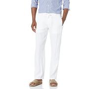 Perry Ellis - Pantalones de Lino 100% con cordón para Hombre, Tela Ligera y Transpirable, Parte Delantera Plana, Bolsillos Superiores, Ajuste Regular, Blanco Brillante, 40W x 32L