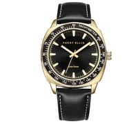 Perry Ellis Reloj de pulsera analógico de cuero vegano para hombre, resistente al agua, 43 mm con bisel taquímetro de aluminio, elegante opción de regalo