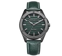 Perry Ellis Reloj de pulsera analógico de cuero vegano resistente al agua para hombre con energía solar, caja de 42 mm, relojes para hombre, regalo elegante para hombre, Verde, Classic