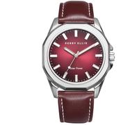 Perry Ellis Reloj de Pulsera analógico de Cuero Vegano Resistente al Agua para Hombre con energía Solar, Caja de 42 mm, Relojes para Hombre, Regalo Elegante para Hombre, Rojo -, Classic