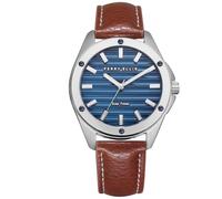 Perry Ellis Reloj de pulsera analógico de cuero vegano resistente al agua para hombre con energía solar, caja de 42 mm, relojes para hombre, regalo elegante para hombre, plateado, Classic