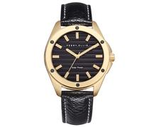 Perry Ellis Reloj de pulsera analógico de cuero vegano resistente al agua para hombre con energía solar, caja de 42 mm, relojes para hombre, regalo elegante para hombre, Oro, Classic