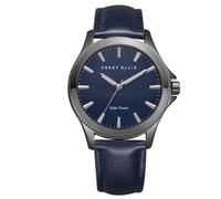 Perry Ellis Reloj de pulsera analógico de cuero vegano resistente al agua para hombre con energía solar, caja de 41 mm, relojes para hombre, regalo elegante para hombre, marino
