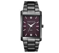 Perry Ellis Reloj para hombre - Rectangular plomizo, esfera texturizada berenjena con detalles de diamante, índices facetados plateados, pulsera elástica plomiza, accesorio de moda analógico de cuarzo