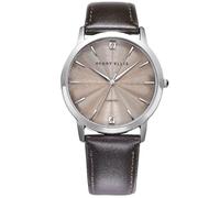 Perry Ellis Reloj para hombre ultra delgado con diamantes - Esfera azul redonda, correa de piel plateada, resistente al agua, analógico