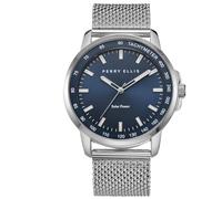 Perry Ellis Reloj Solar para Hombre | Correa de Malla de Acero | Relojes de Pulsera analógicos Resistentes al Agua para Hombre | Caja de 43 mm | Bisel taquímetro de Aluminio | Regalo Elegante para