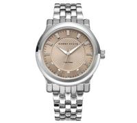 Perry Ellis Reloj solar para hombre, esfera de arenisca, correa de aleación plateada, resistente al agua, analógico