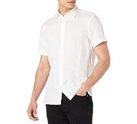 Perry Ellis Short Sleeve Solid Linen Shirt Camisa con Botones, Blanco Brillante, XL para Hombre
