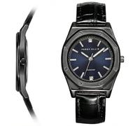 Perry Ellis Slim Diamond - Reloj para hombre - Esfera octagonal verde Sunray, correa de cuero marrón, acabado plateado, resistente al agua, Negro, Talla única