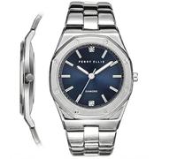 Perry Ellis Slim Diamond - Reloj para hombre, esfera octágono gris con rayos solares, correa de aleación plateada, analógico, resistente al agua, Plateado, Talla única