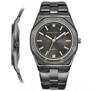 Perry Ellis Slim Diamond - Reloj para hombre, esfera octágono gris con rayos solares, correa de aleación de plomizo, analógico resistente al agua