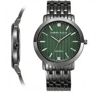 Perry Ellis Slim Diamond - Reloj para hombre, esfera redonda verde, correa de aleación de plomizo, resistente al agua, analógico