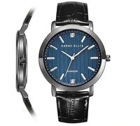 Perry Ellis Slim Diamond - Reloj para hombre, esfera redonda verde, correa de cuero marrón, resistente al agua, analógico, Negro, Talla única